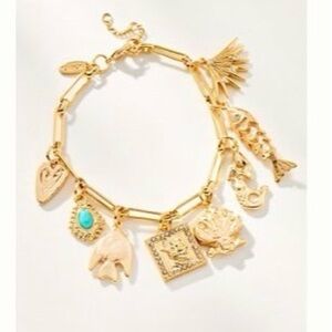NWT Anthropologie Serafina Gold Mixed Charm Bracelet